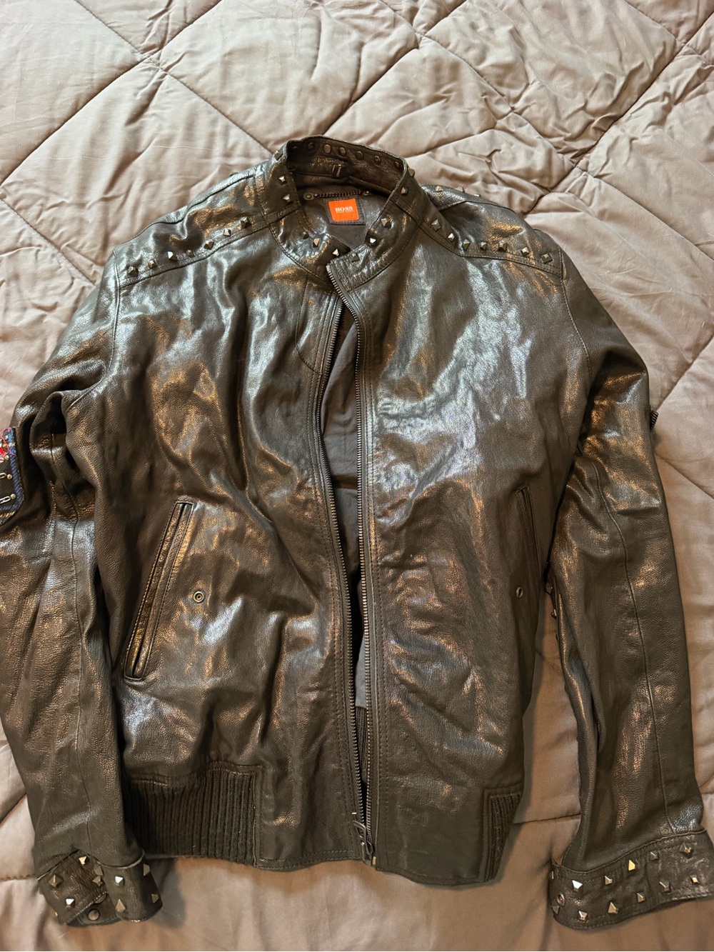 Hugo Boss Metallic Black Studded Bomber Jacket